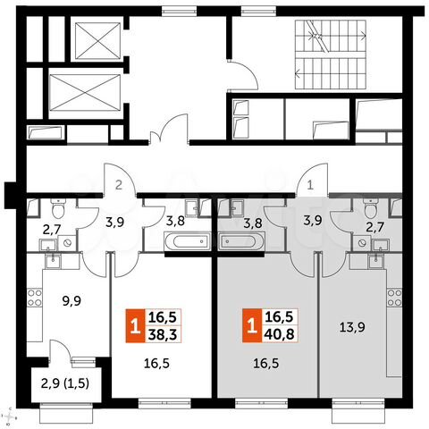 1-к. квартира, 40,8 м², 1/16 эт.