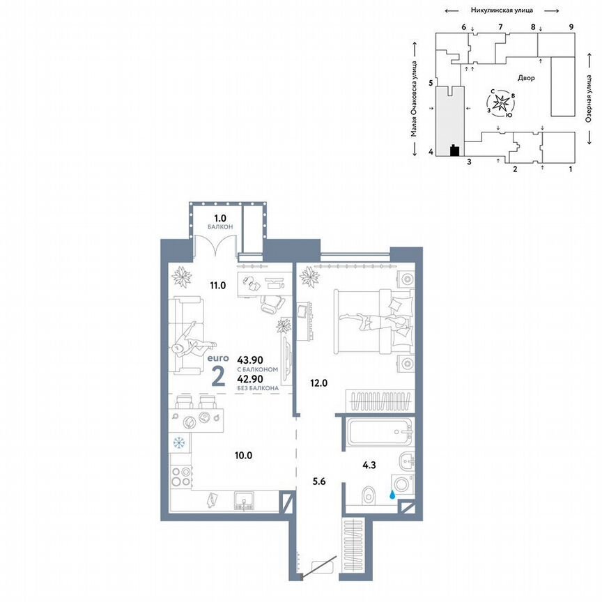 1-к. квартира, 43,2 м², 7/30 эт.