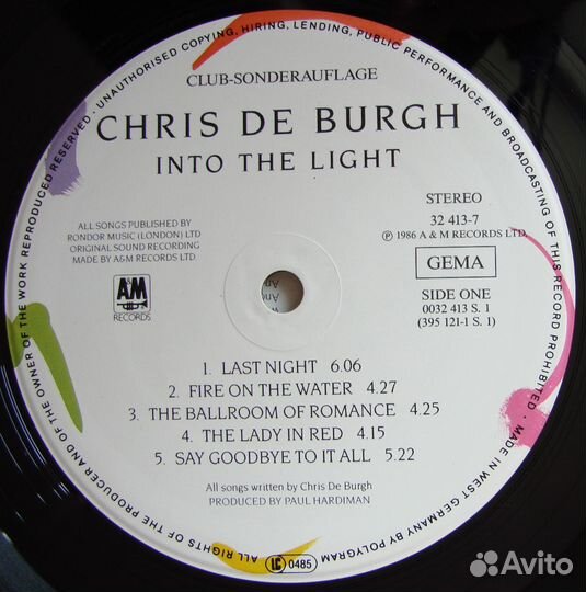 Chris DE burgh - into THE light / 1986 germany lan