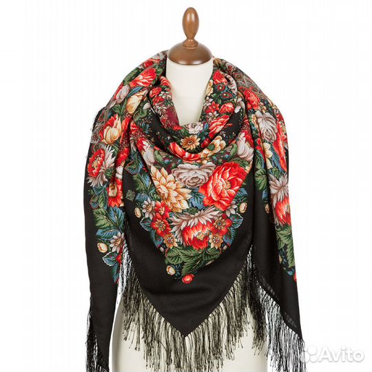 Павловопосадский платок Цветочные бусы-18 146 см