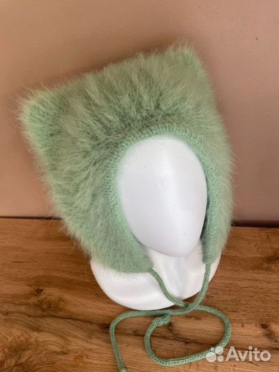 Вязанная котошапка мишкашапка