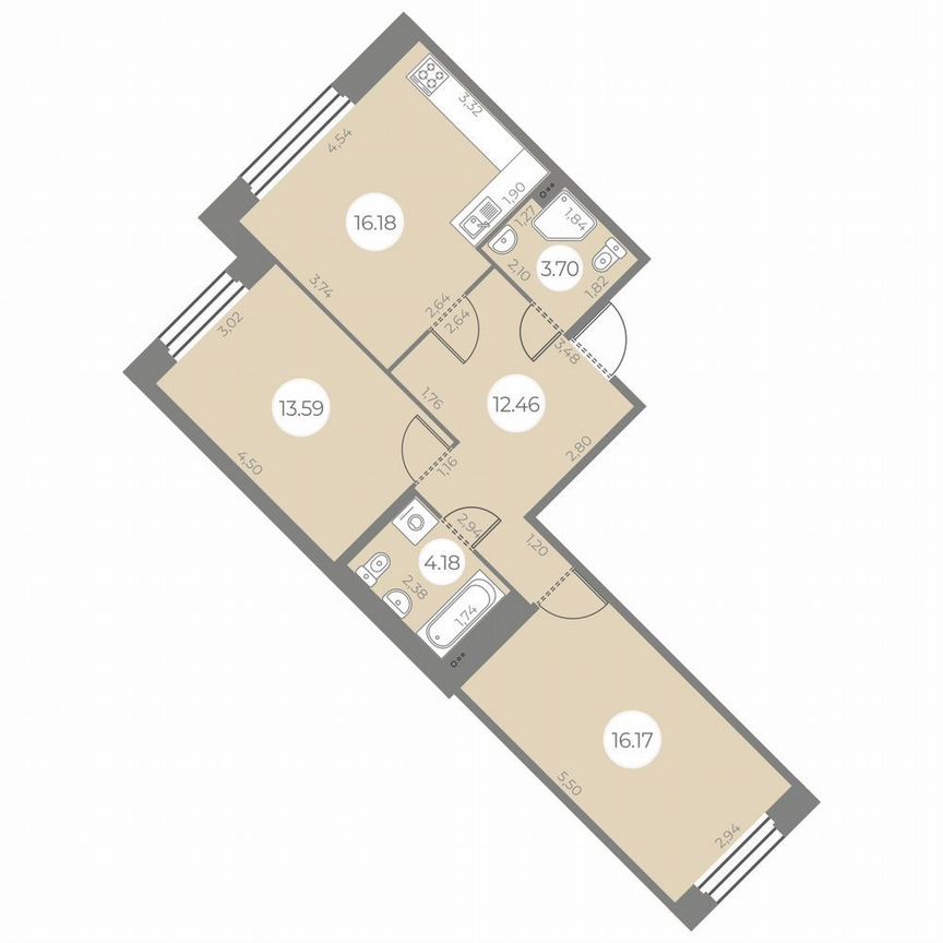 2-к. квартира, 66 м², 2/20 эт.