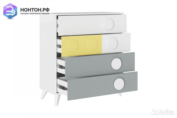 Комод Кубо белый гладкий / грин грей софт / солнеч