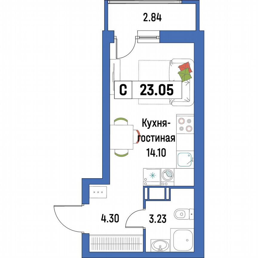 Квартира-студия, 23,1 м², 7/16 эт.