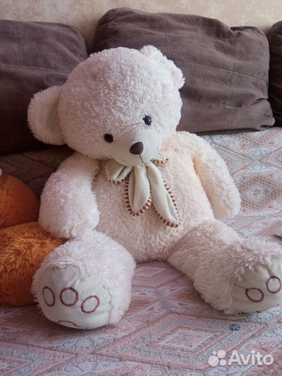Большой белый плюшевый медвежонок 80см