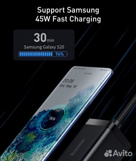 Зарядное устройство Baseus GaN3 Pro 65W c кабелем