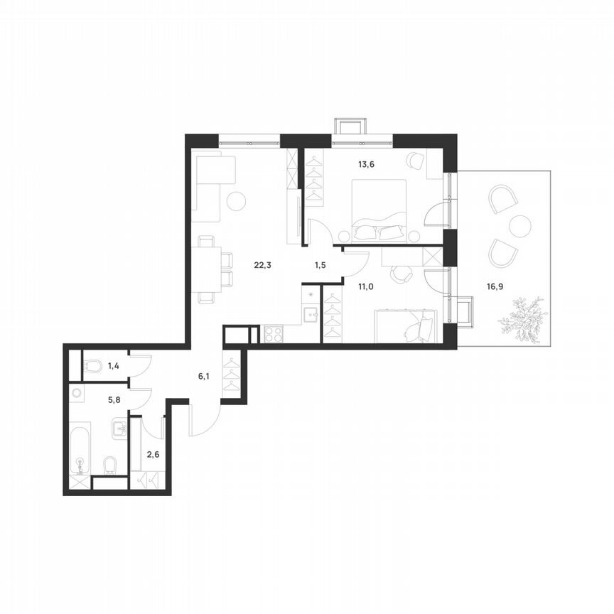 2-к. квартира, 69,4 м², 2/17 эт.