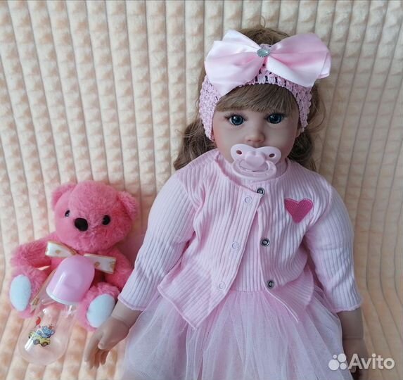 Кукла Реборн 60см, с мишкой