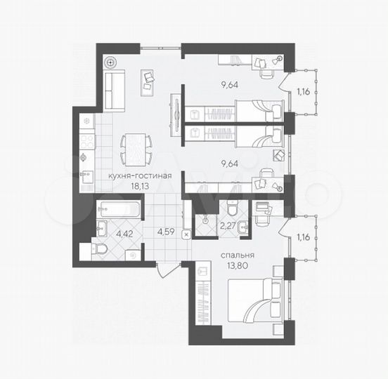 3-к. квартира, 64,8 м², 18/24 эт.