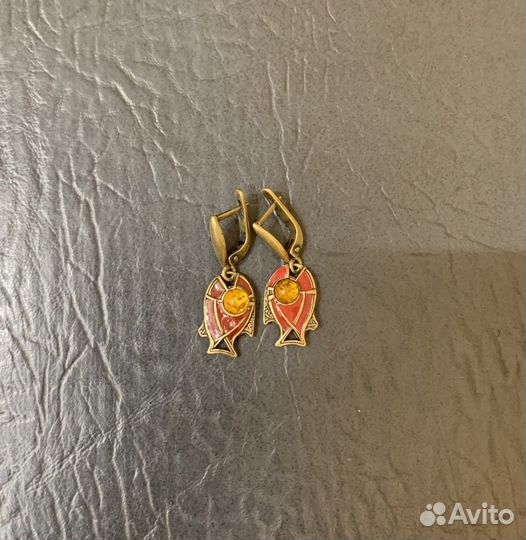 Серьги серебро-янтарь