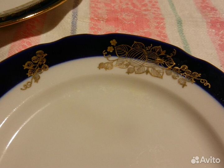 Сервиз новый тарелки позолота кобальт Дулево 18шт