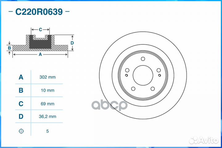 Тормозной диск задний C220R0639 C220R0639 cworks