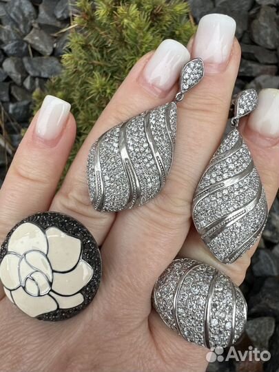 Комплект серебро 925, циркон кольцо эмаль новое