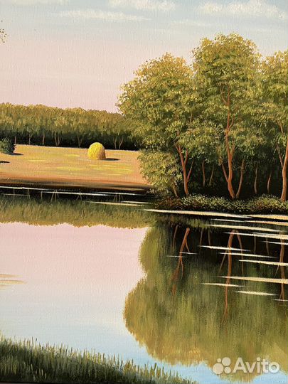 Картина маслом «Летний пейзаж с сеном»