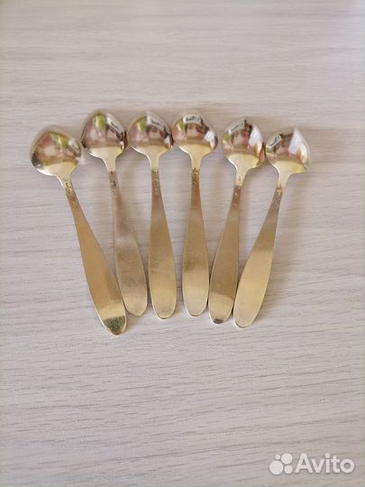 Серебряные позолоченные кофейные ложки 1960 год