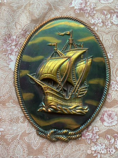 Панно СССР винтаж парусник, бригантина, каравелла