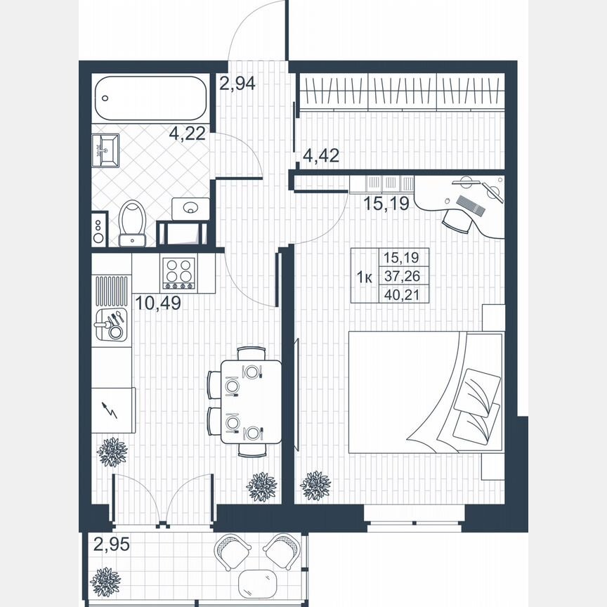 1-к. квартира, 38,1 м², 6/8 эт.