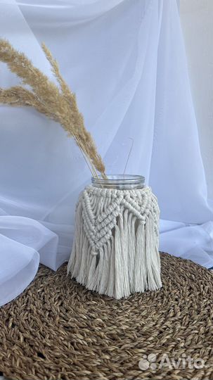 Ваза для цветов, бохо декор, макраме