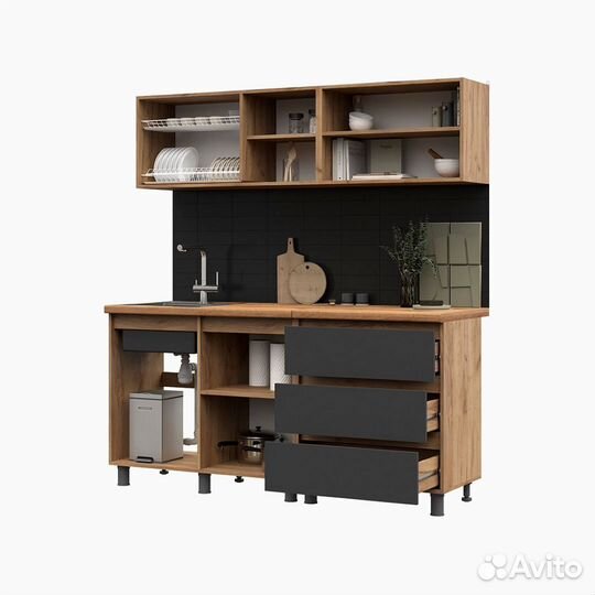 Кухня серая Хелен 1,7м графит Цена за всю кухню