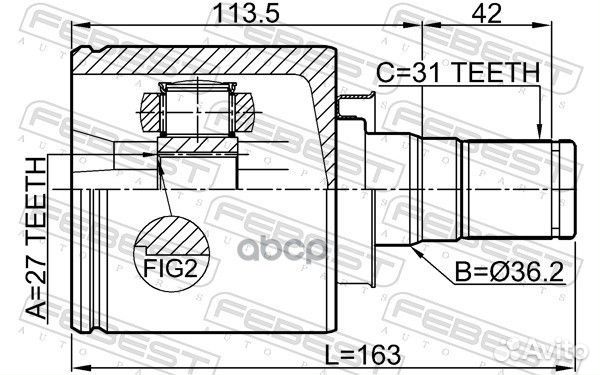 Шрус внутренний левый 27x36x31 2911-fliiflh Febest