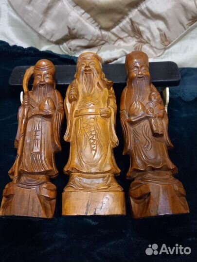 Китай 19 век три божества резьба дерево