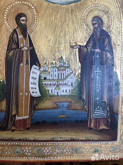 Св.Зосима и Савватий Соловецкие в киоте. 19 век