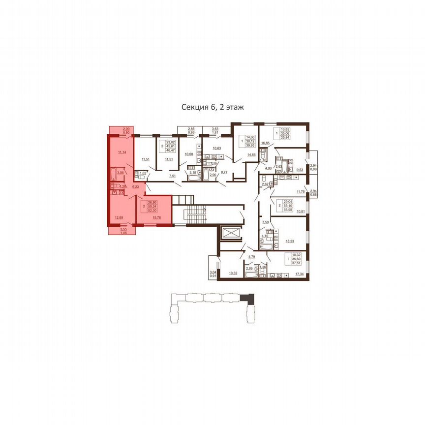 2-к. квартира, 52,3 м², 3/6 эт.
