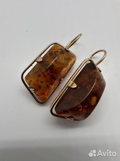 Янтарь серьги СССР золотые