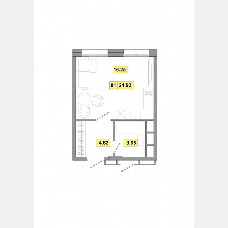Квартира-студия, 24,5 м², 3/9 эт.
