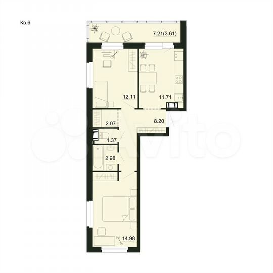 2-к. квартира, 57 м², 2/5 эт.