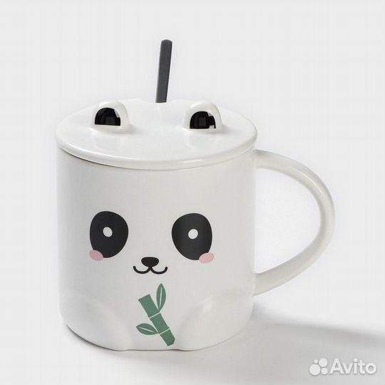 2 шт. Кружка керамическая с ложкой 'Панда', 350 мл