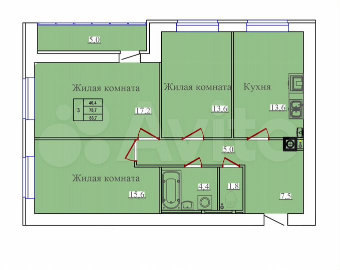 3-к. квартира, 83,7 м², 14/14 эт.
