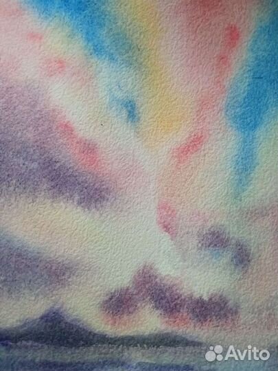 Картина акварель рассвет озеро