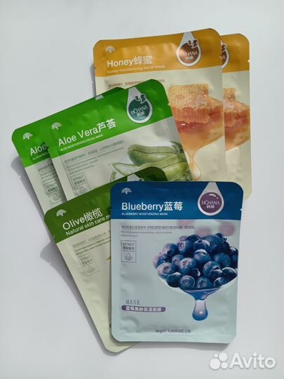 Тканевые маски для лица 6шт + альгинатная маска