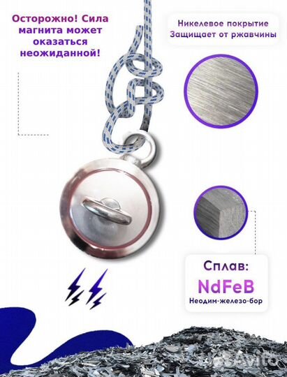 Поисковый магнит двухсторонний F250х2 + Веревка