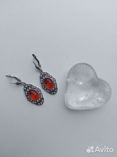 Серьги с натуральным янтарём 