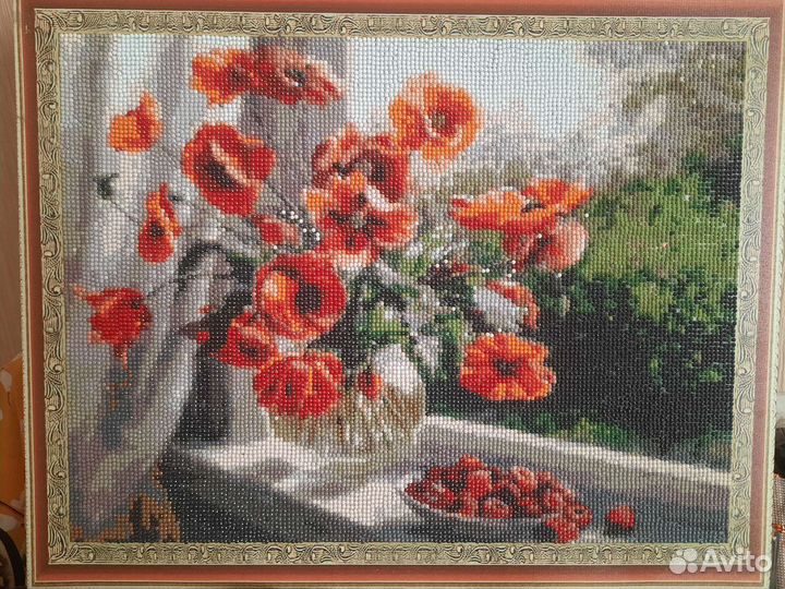 Картины алмазная вышивка розы, маки