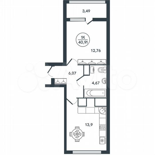 1-к. квартира, 40,9 м², 5/17 эт.