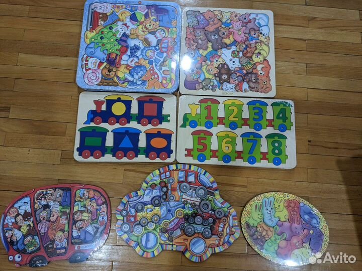 Деревянные пазлы, рамки-вкладыши и магниты новые