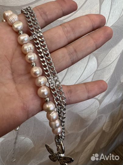 Комплект серьги колье из натурального жемчуга