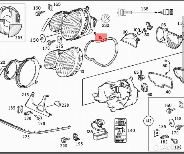 Уплотнитель фары передний Mercedes w210