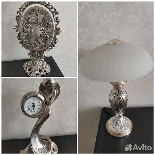 Предметы интерьера часы,зеркало, лампа