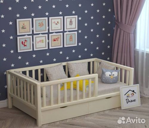 Кроватка с бортиком детская сингл из натурального