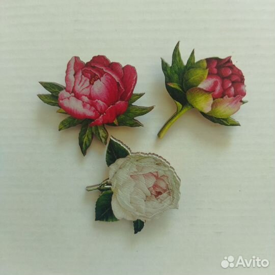 Брошь пион 3 шт