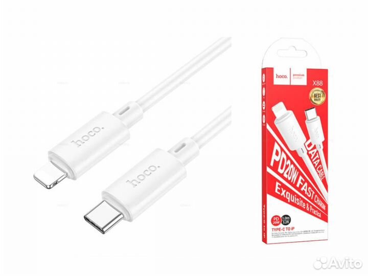 Кабель круглый hoco X88 USB Type-C - lightning бел
