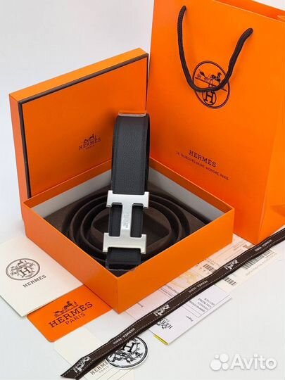 Двухсторонний ремень Hermes кожаный чёрный