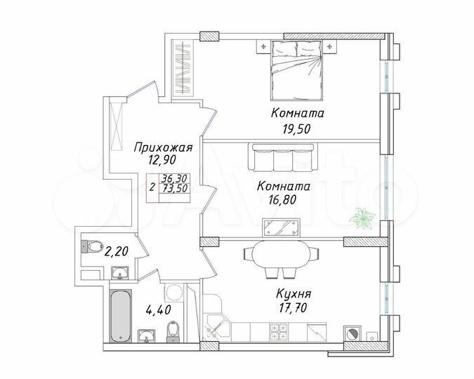 2-к. квартира, 73,5 м², 8/8 эт.