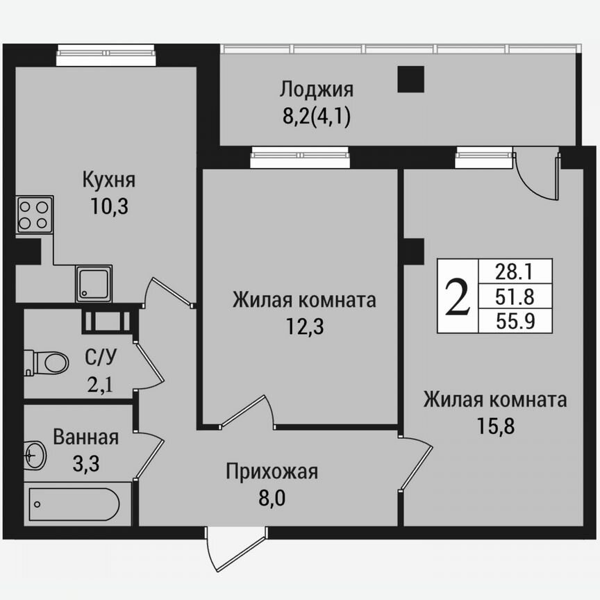 2-к. квартира, 59,8 м², 11/15 эт.