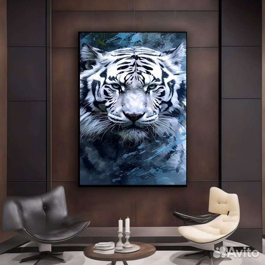 Интерьерная картина маслом белый тигр