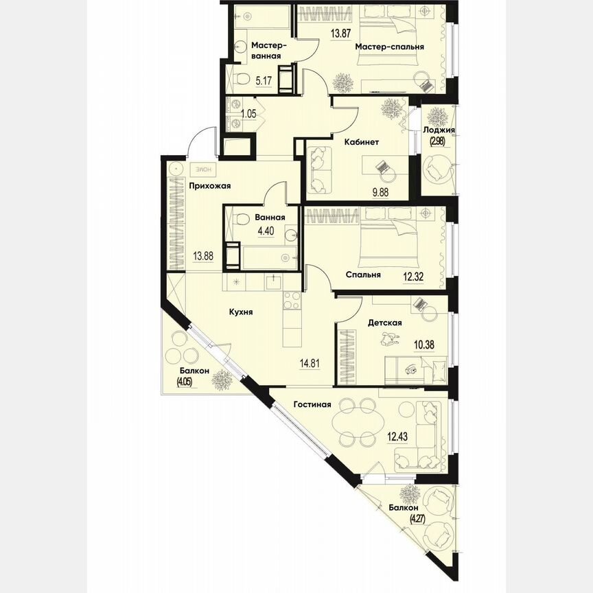 4-к. квартира, 102,2 м², 12/12 эт.